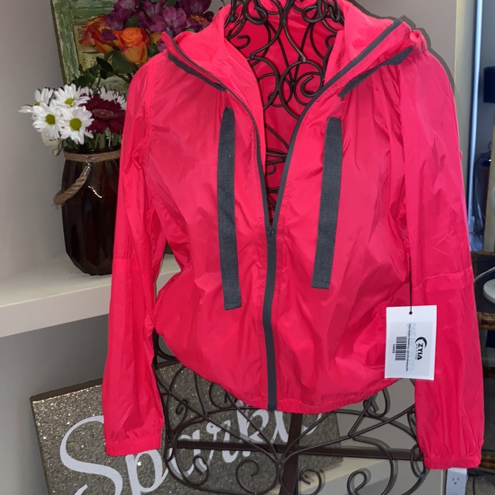 Zyia Pink Hoodie Drawstring Light Windbreaker (XS)